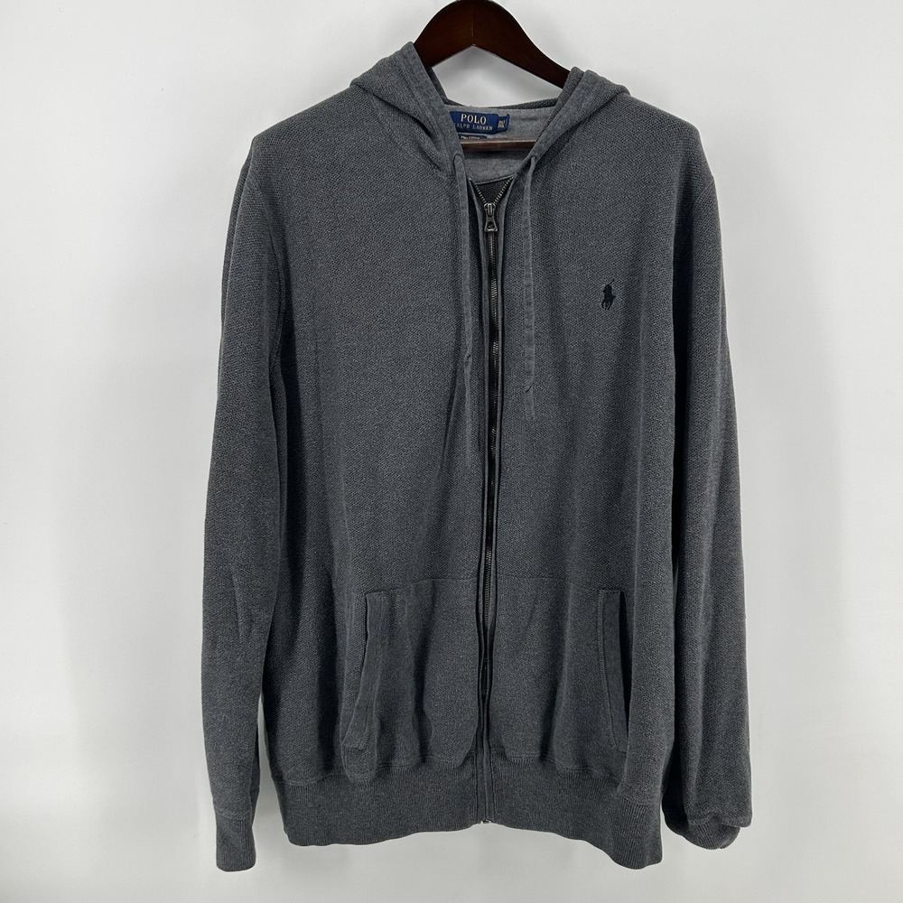 Polo Ralph Lauren Hoodie Mens 3XLT Gray Pima Cotton Pique Full Zip Pony Tall